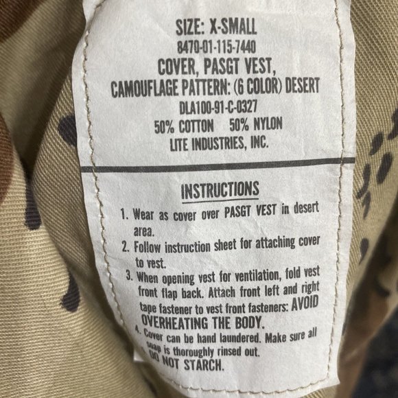 US Military Issue Desert Camo PASGT Vest Cover Size X Small 3 Color - Picture 7 of 7